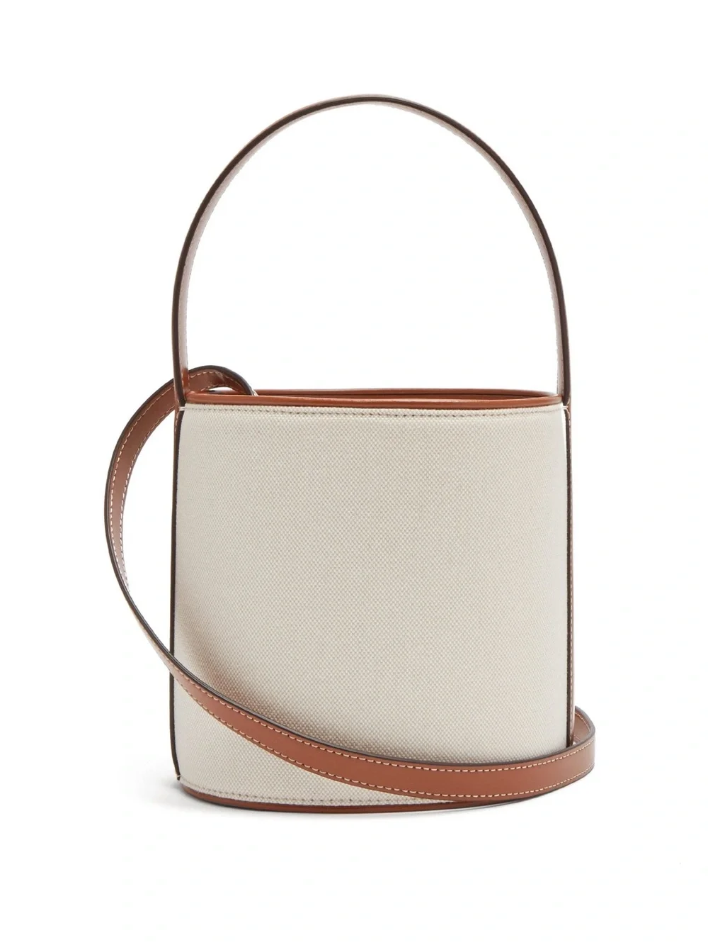 STAUD Bissett Leather-Trimmed Canvas Bucket Bag - Picture 1 of 9